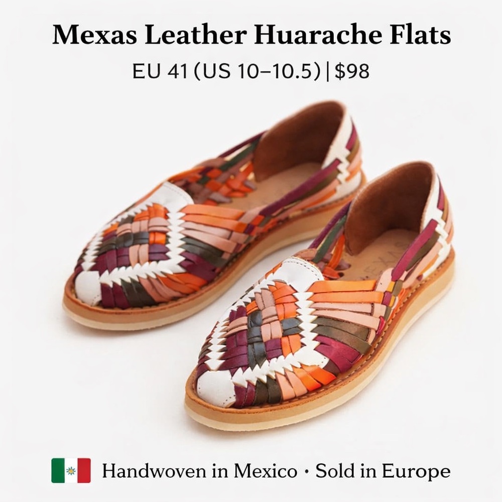 Mexas Artisan Leather Huarache Flats — Handwoven — Size 10 (EU 41)